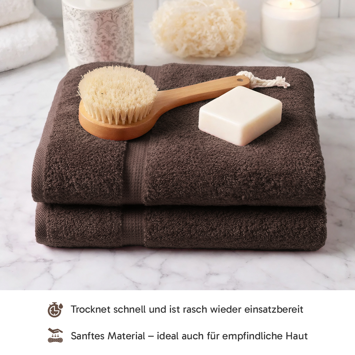 4er Set 2X Handtuch + 2X Duschtuch in Kaffeebraun | 500g/m² | 100% Baumwolle