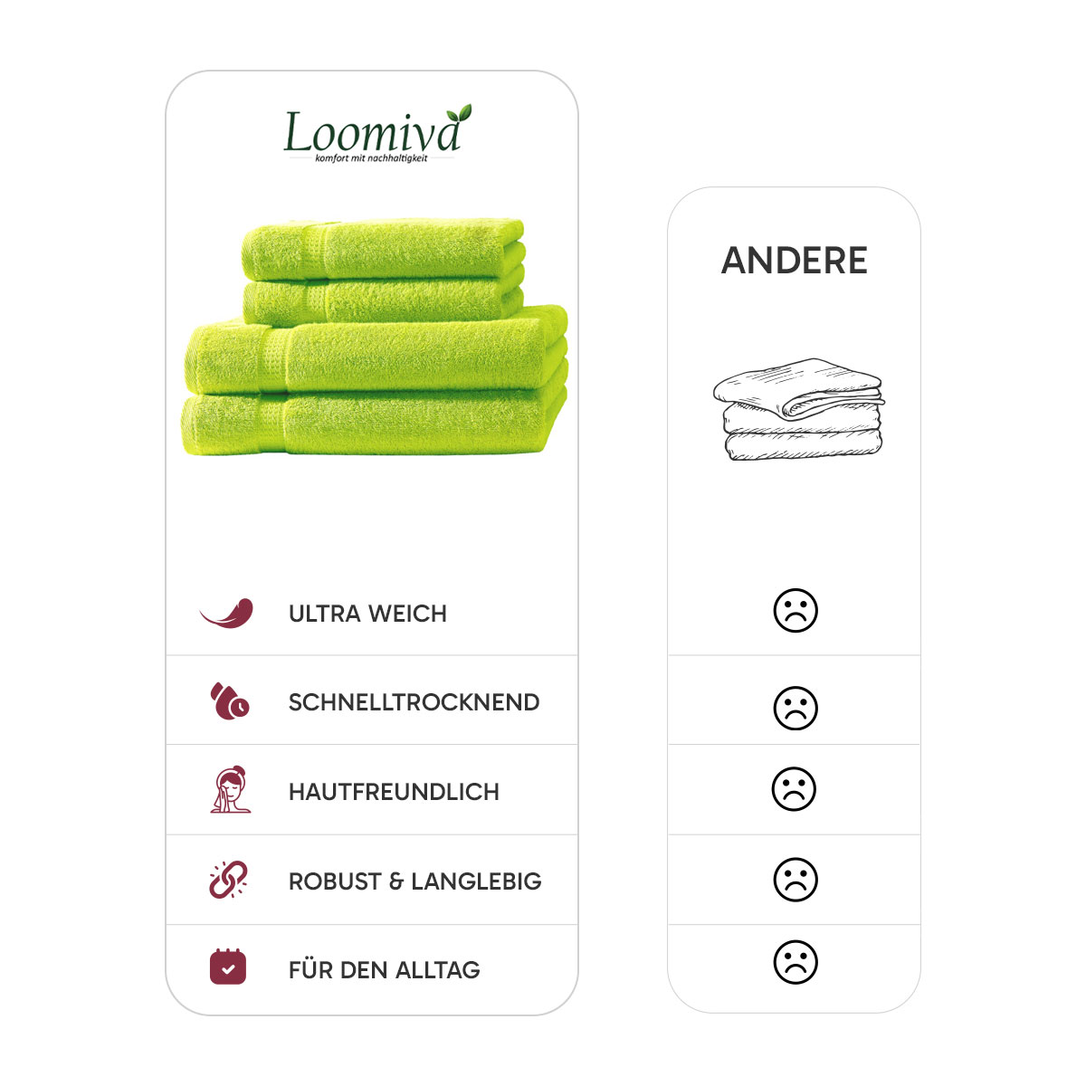 4er Set 2X Handtuch + 2X Duschtuch in Apfelgruen | 500g/m² | 100% Baumwolle