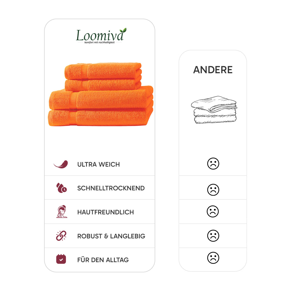 4er Set 2X Handtuch + 2X Duschtuch in Terra | 500g/m² | 100% Baumwolle