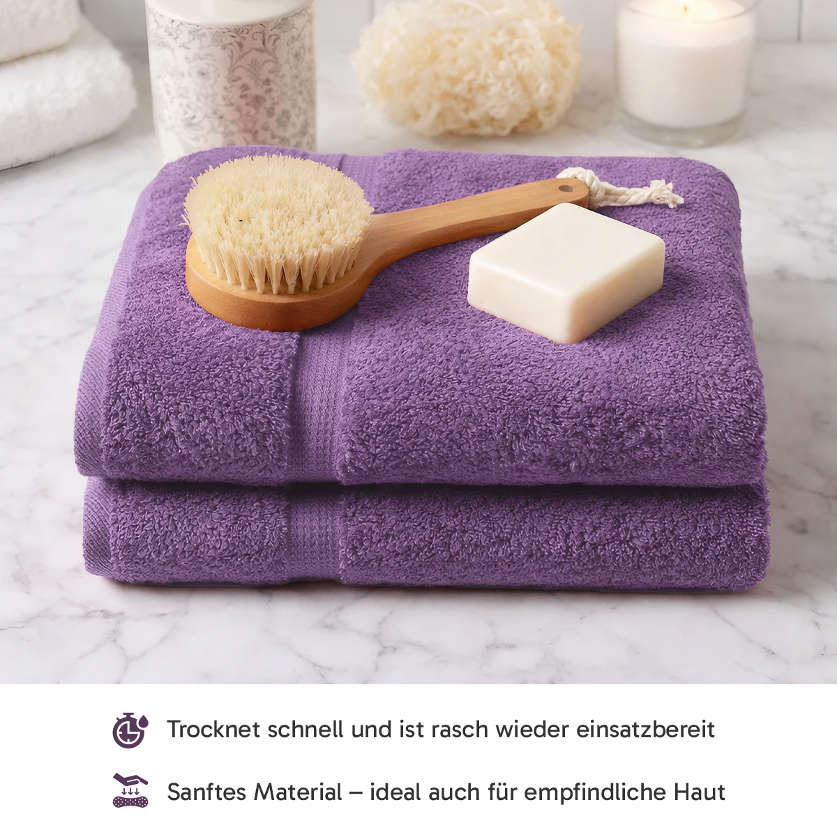 4er Set 2X Handtuch + 2X Duschtuch in Aubergine | 500g/m² | 100% Baumwolle