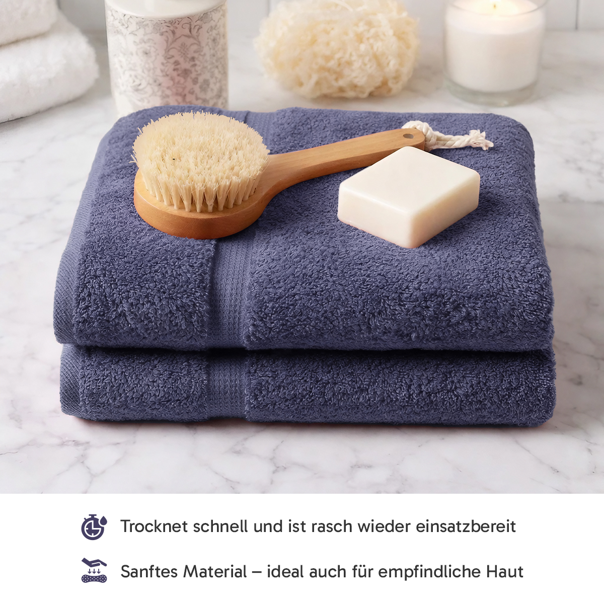 4er Set 2X Handtuch + 2X Duschtuch in Marine| 500g/m² | 100% Baumwolle