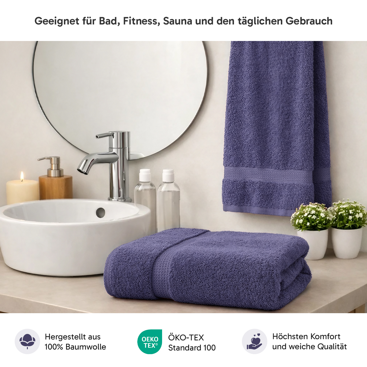 4er Set 2X Handtuch + 2X Duschtuch in Marine| 500g/m² | 100% Baumwolle
