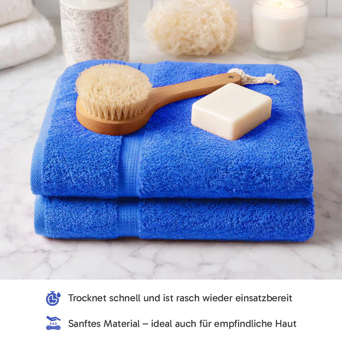 Frottier Set 2X Handtuch + 2X Duschtuch | 500g/m² | 100% Baumwolle | ideal für Reisen & Gym und Sport | Öko-TEX Standard 100 | Royal