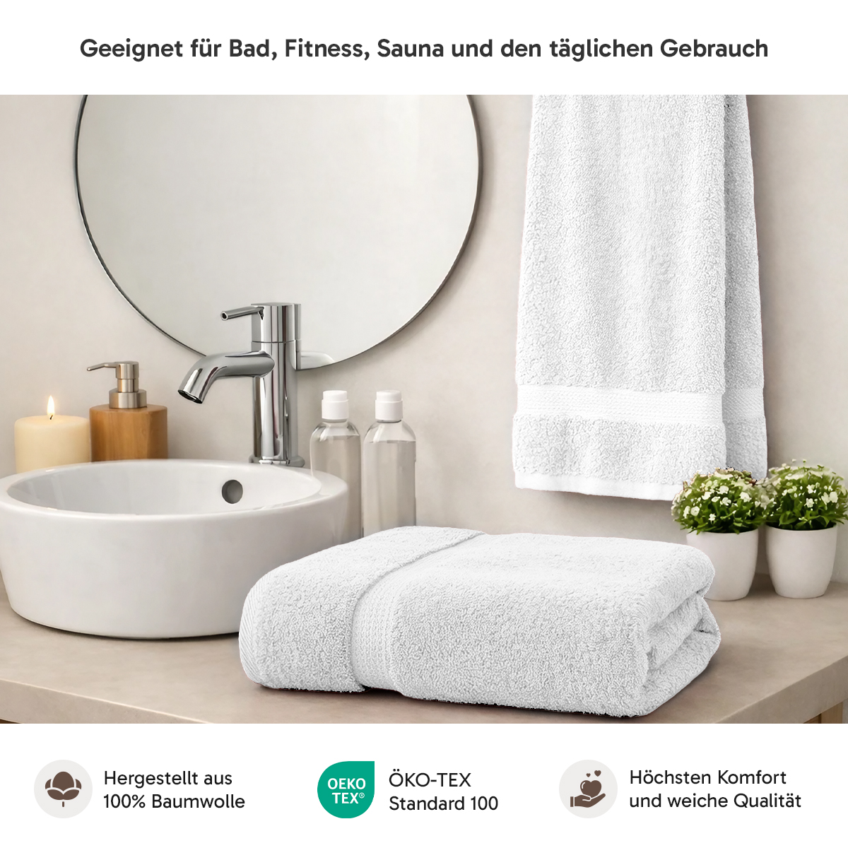 4er Set 2X Handtuch + 2X Duschtuch in Weiss| 500g/m² | 100% Baumwolle