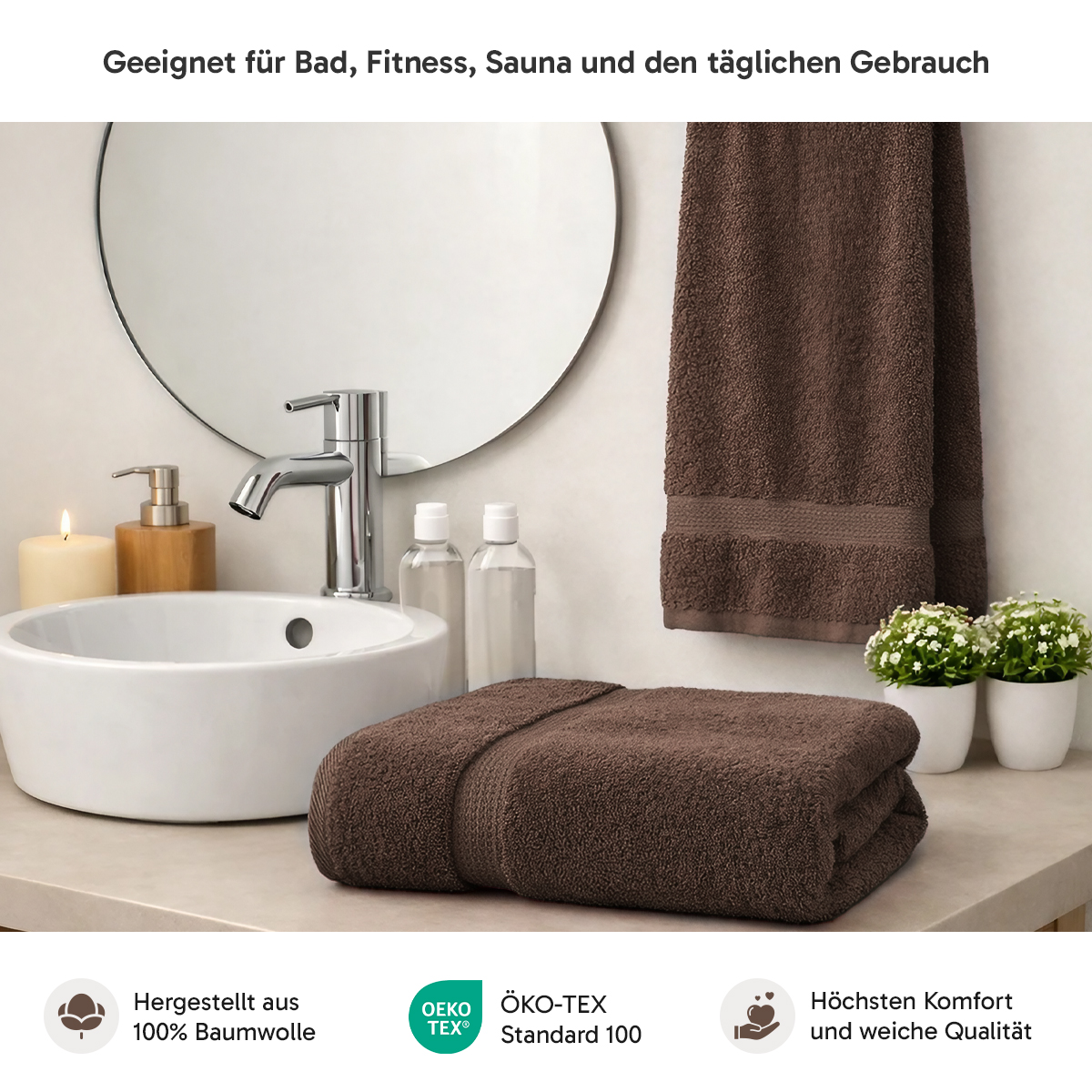 Loomiva Frottier Set 4x Handtuch + 2X Duschtuch | 500g/m² | 100% Baumwolle | Extra Weich | Öko-TEX Standard 100 | Kaffeebraun