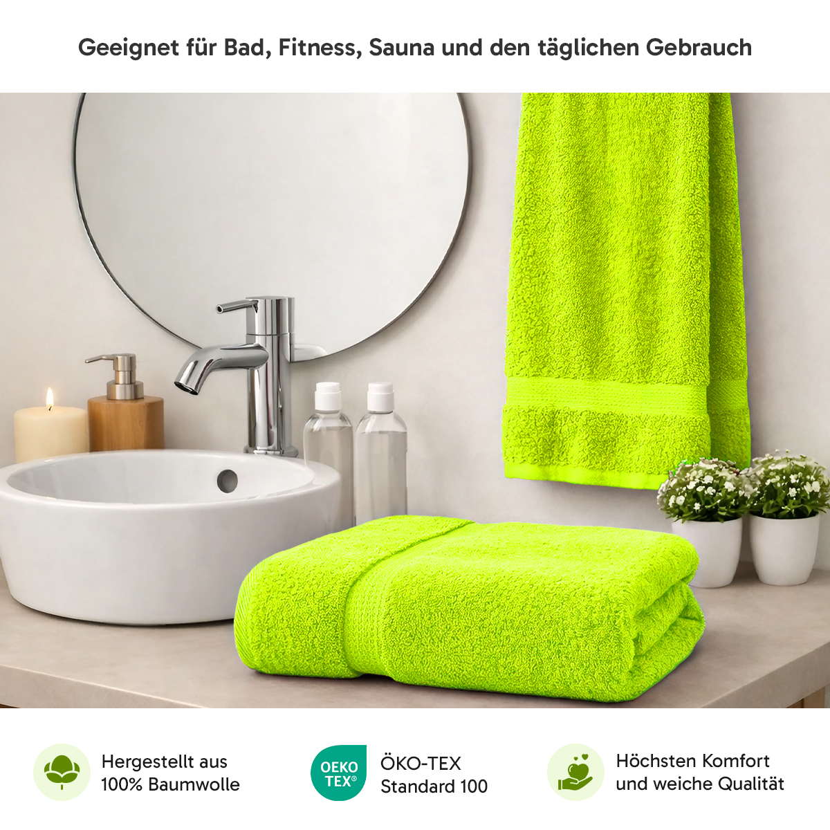 Loomiva Frottier Set 4x Handtuch + 2X Duschtuch | 500g/m² | 100% Baumwolle | Extra Weich | Öko-TEX Standard 100 | Apfelgruen