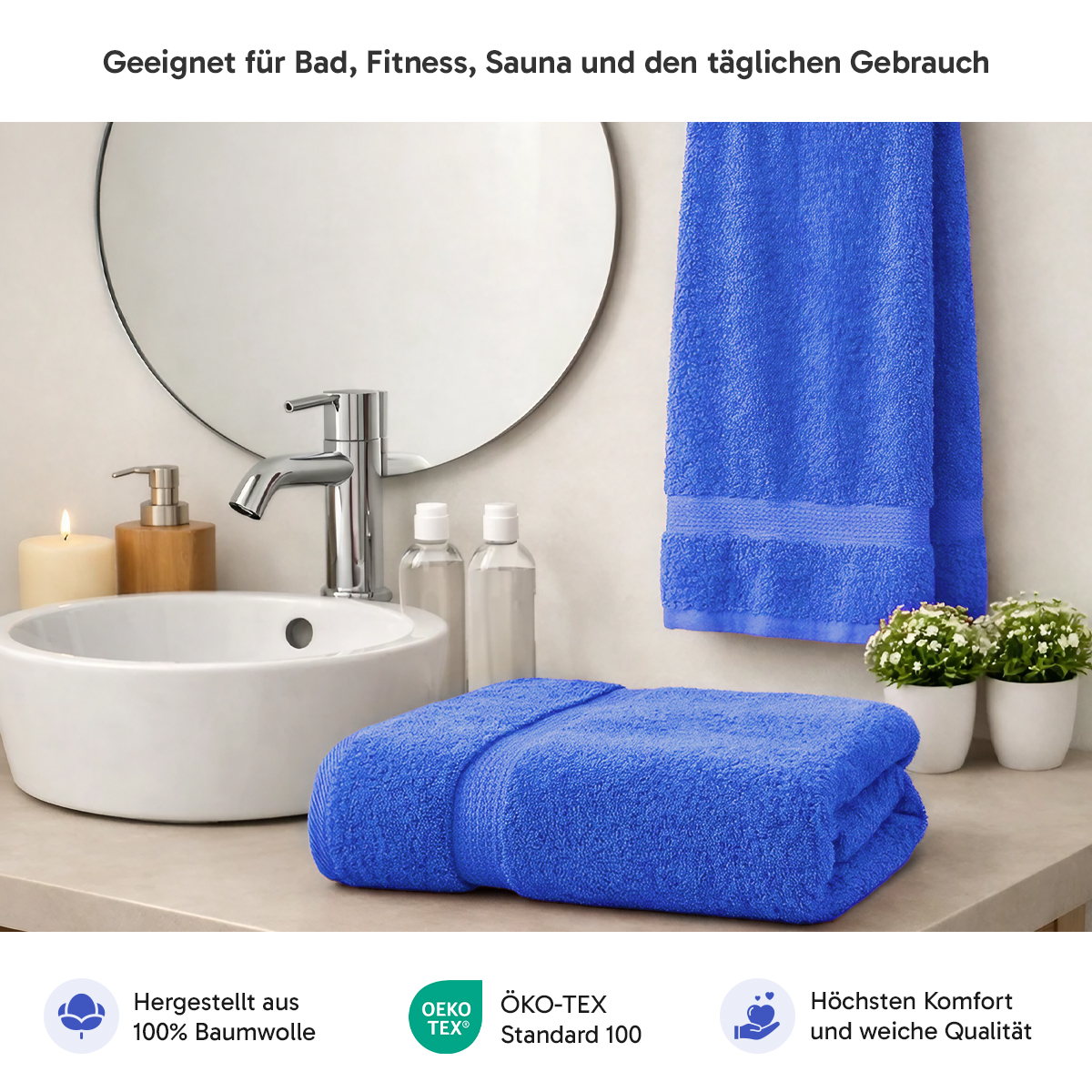 Loomiva Frottier Set 4x Handtuch + 2X Duschtuch | 500g/m² | 100% Baumwolle | Extra Weich | Öko-TEX Standard 100 | Royal