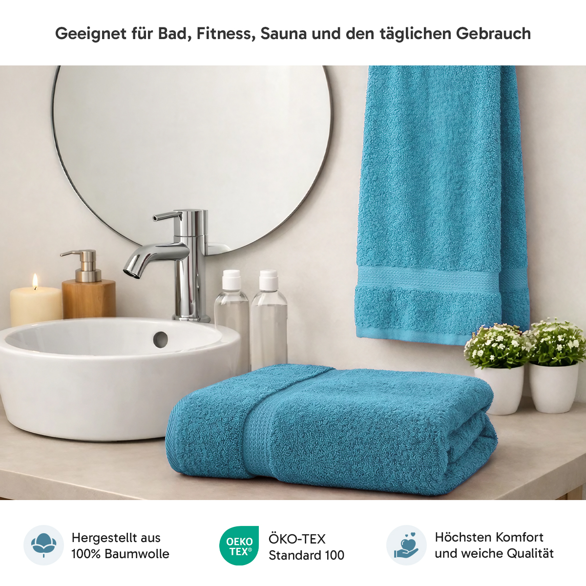 Loomiva Frottier Set 4x Handtuch + 2X Duschtuch | 500g/m² | 100% Baumwolle | Extra Weich | Öko-TEX Standard 100 | Petrol