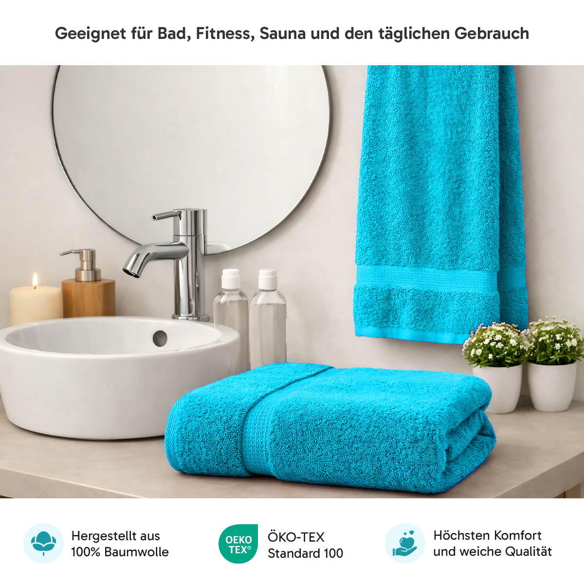 Loomiva Frottier Set 4x Handtuch + 2X Duschtuch | 500g/m² | 100% Baumwolle | Extra Weich | Öko-TEX Standard 100 | Tuerkis