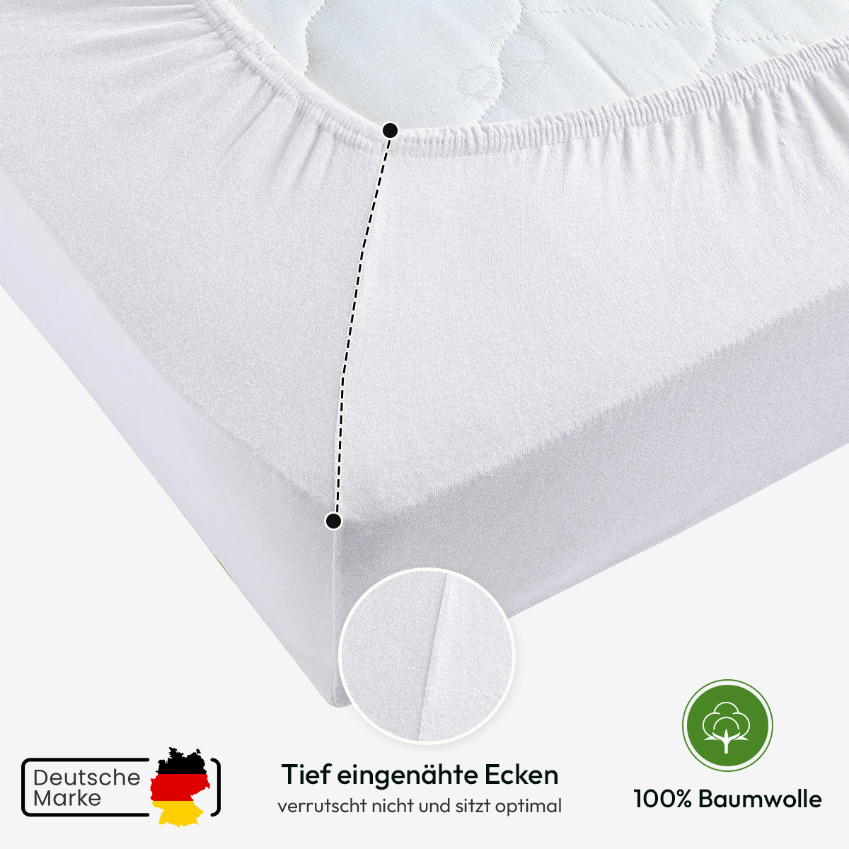 Jersey Spannbettlaken 140gsm in grosse 90-100x200+30 cm | Weiss Farbe