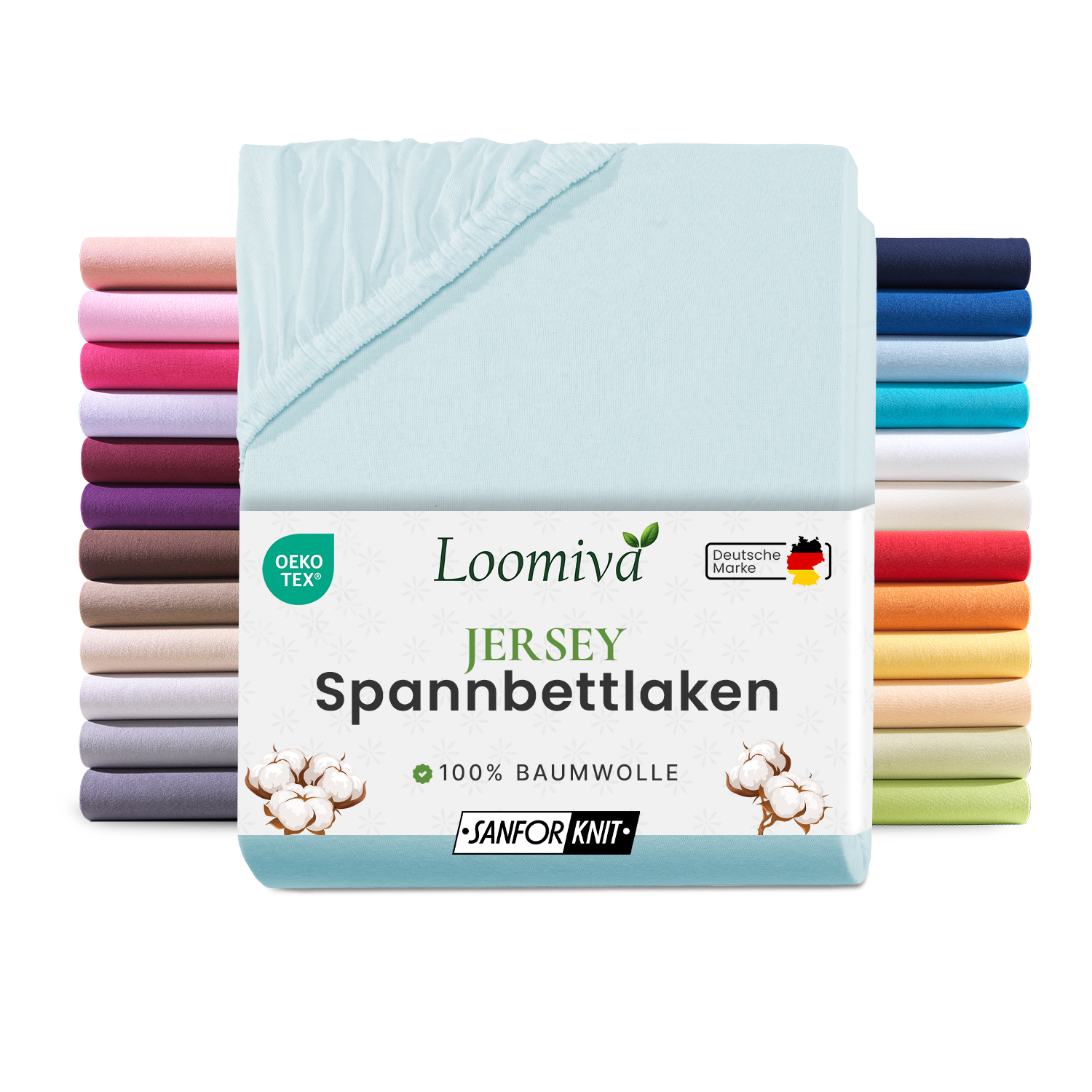 Jersey Spannbettlaken 140gsm in große 90-100x200+30 cm | Aqua / Lagune Farbe