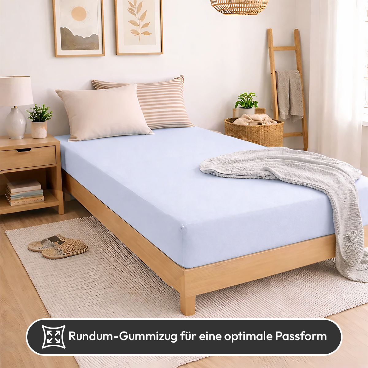 Jersey Spannbettlaken 140gsm in große 90-100x200+30 cm | Bleu / Hellblau Farbe