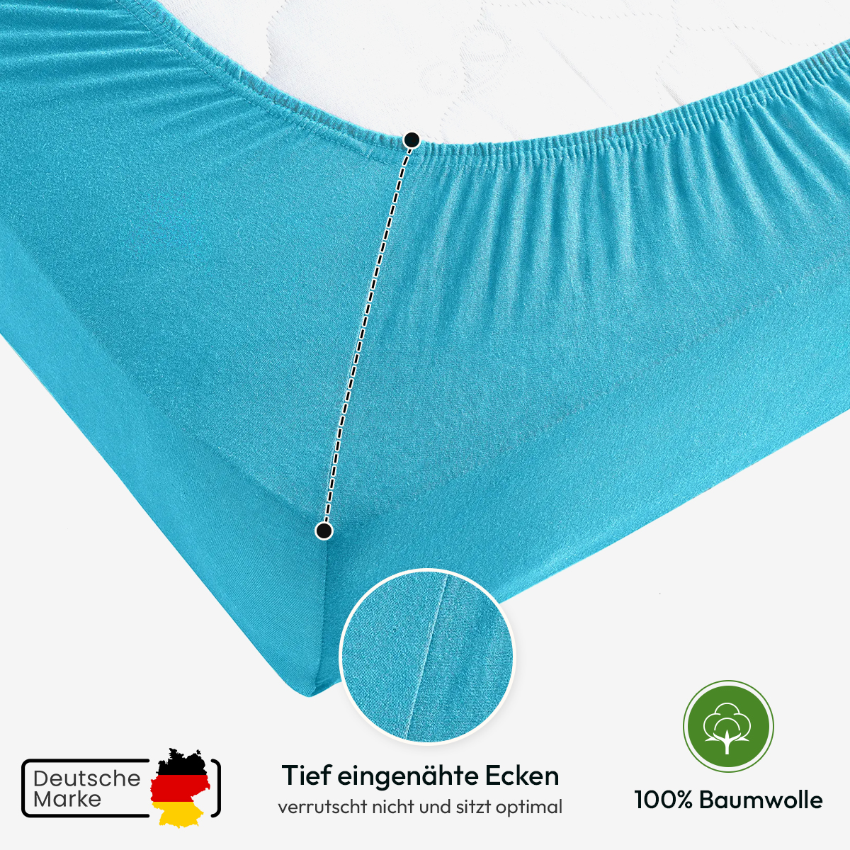 Jersey Spannbettlaken 140gsm in große 90-100x200+30 cm | Tuerkis Farbe