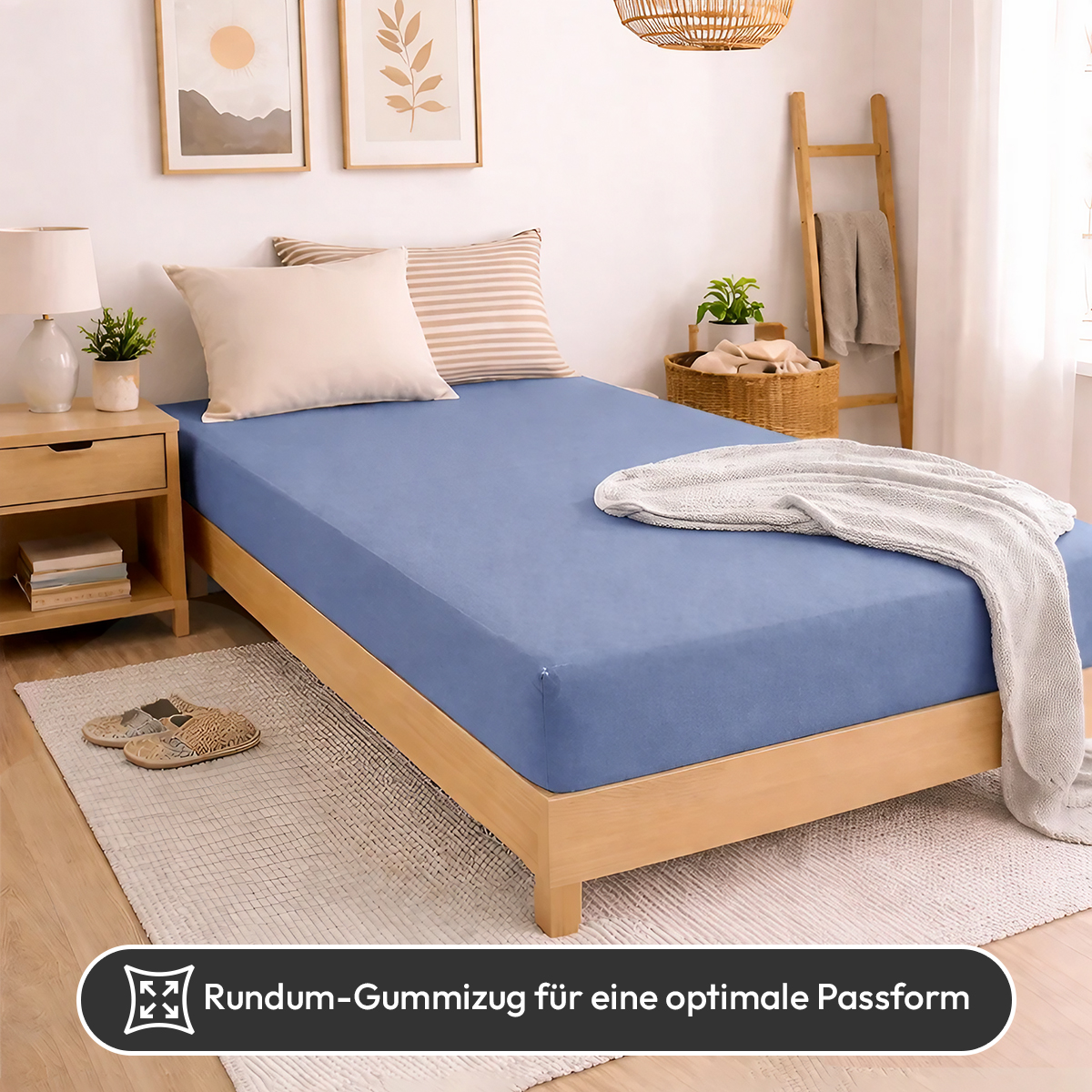 Jersey Spannbettlaken 140gsm in große 90-100x200+30 cm | Rauchblau Farbe