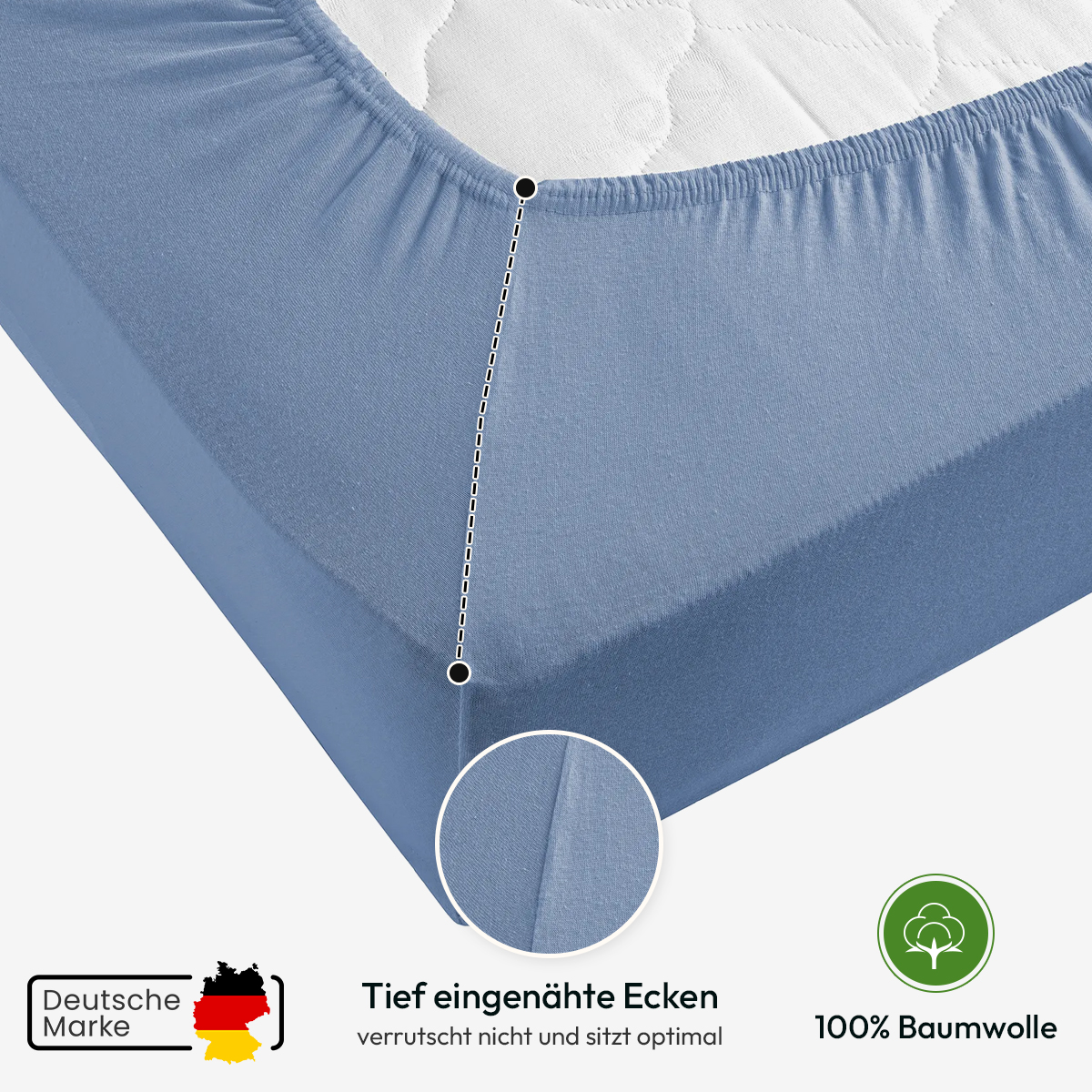 Jersey Spannbettlaken 140gsm in große 90-100x200+30 cm | Rauchblau Farbe