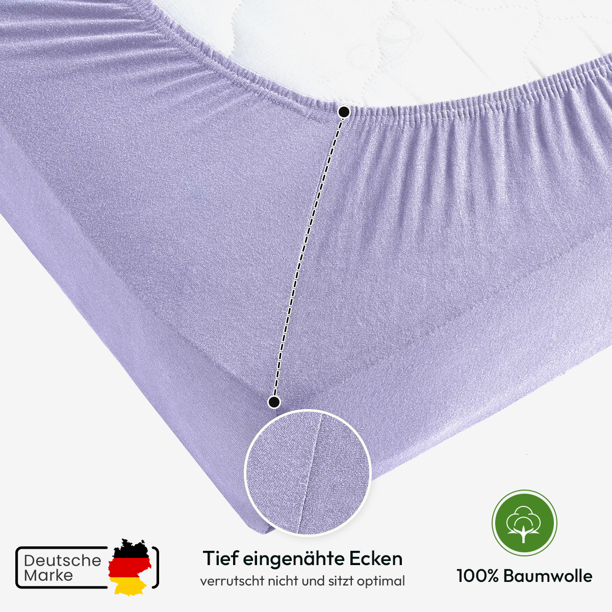 Jersey Spannbettlaken 140gsm in große 90-100x200+30 cm | Flieder Farbe