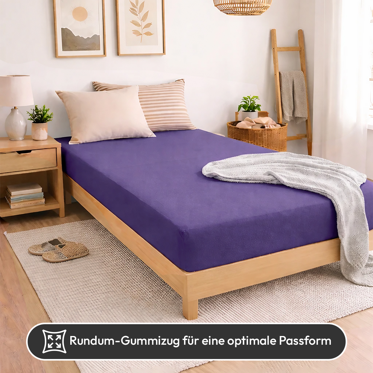 Jersey Spannbettlaken 140gsm in große 90-100x200+30 cm | Violett / Lila Farbe