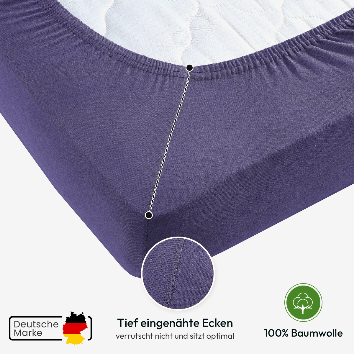 Jersey Spannbettlaken 140gsm in große 90-100x200+30 cm | Violett / Lila Farbe