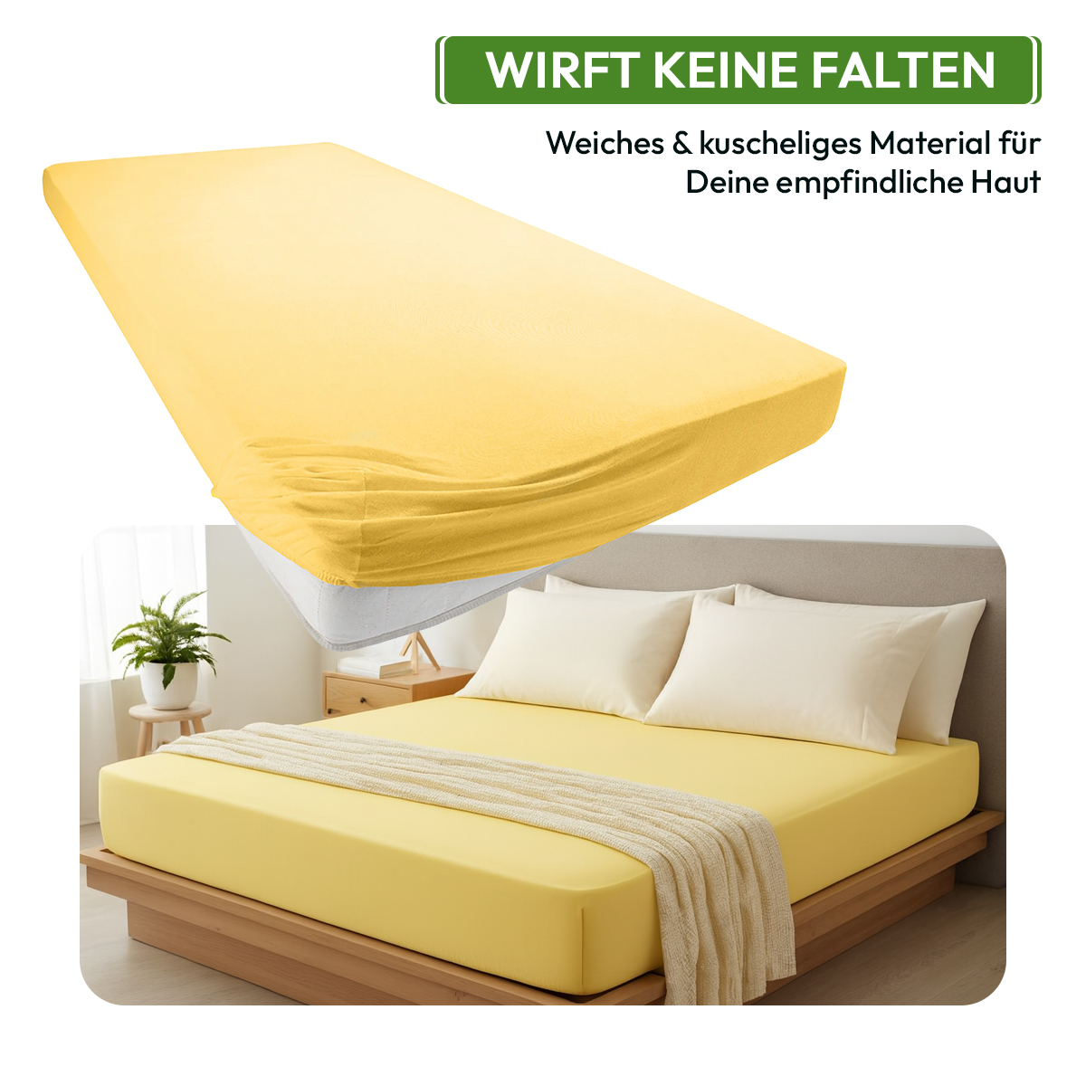 Jersey Spannbettlaken 140gsm in große 90-100x200+30 cm | Gelb / Vanille Farbe