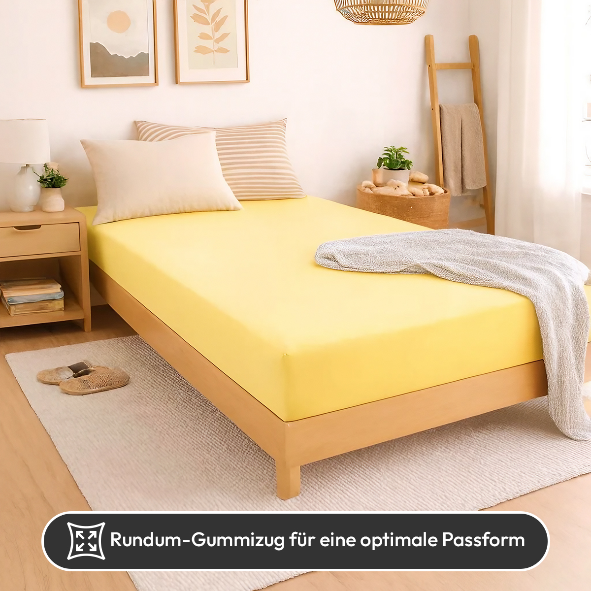 Jersey Spannbettlaken 140gsm in große 90-100x200+30 cm | Gelb / Vanille Farbe
