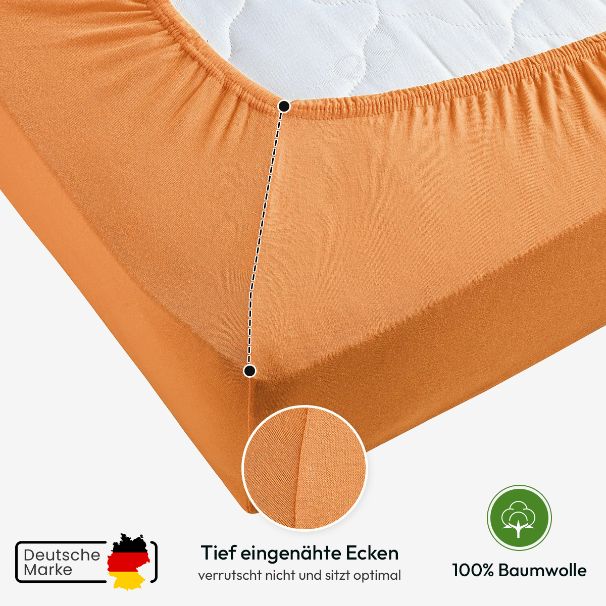Jersey Spannbettlaken 140gsm in große 90-100x200+30 cm | Orange Farbe