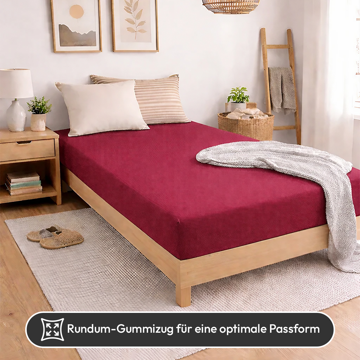 Jersey Spannbettlaken 140gsm in große 90-100x200+30 cm | Bordeaux / Weinrot Farbe