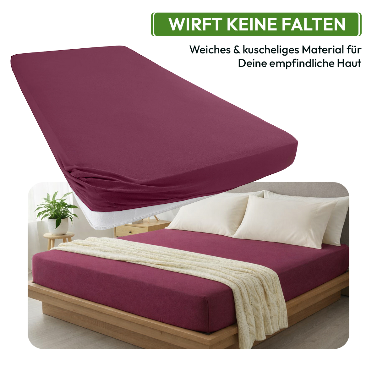 Jersey Spannbettlaken 140gsm in große 90-100x200+30 cm | Bordeaux / Weinrot Farbe