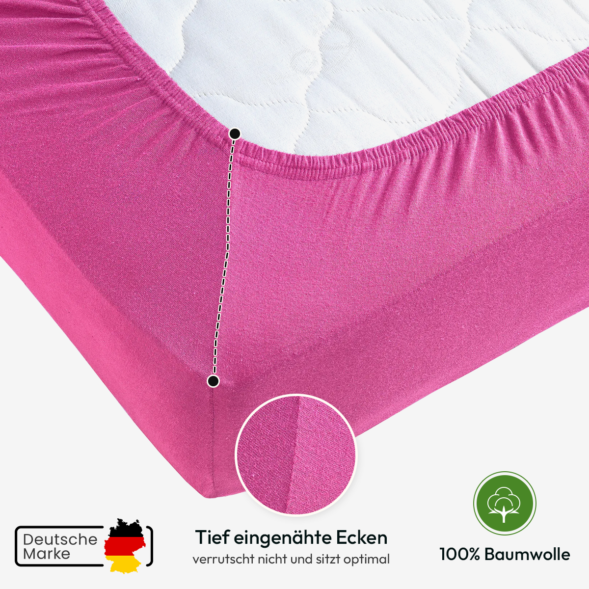 Jersey Spannbettlaken 140gsm in große 90-100x200+30 cm | Magenta / Pink Farbe