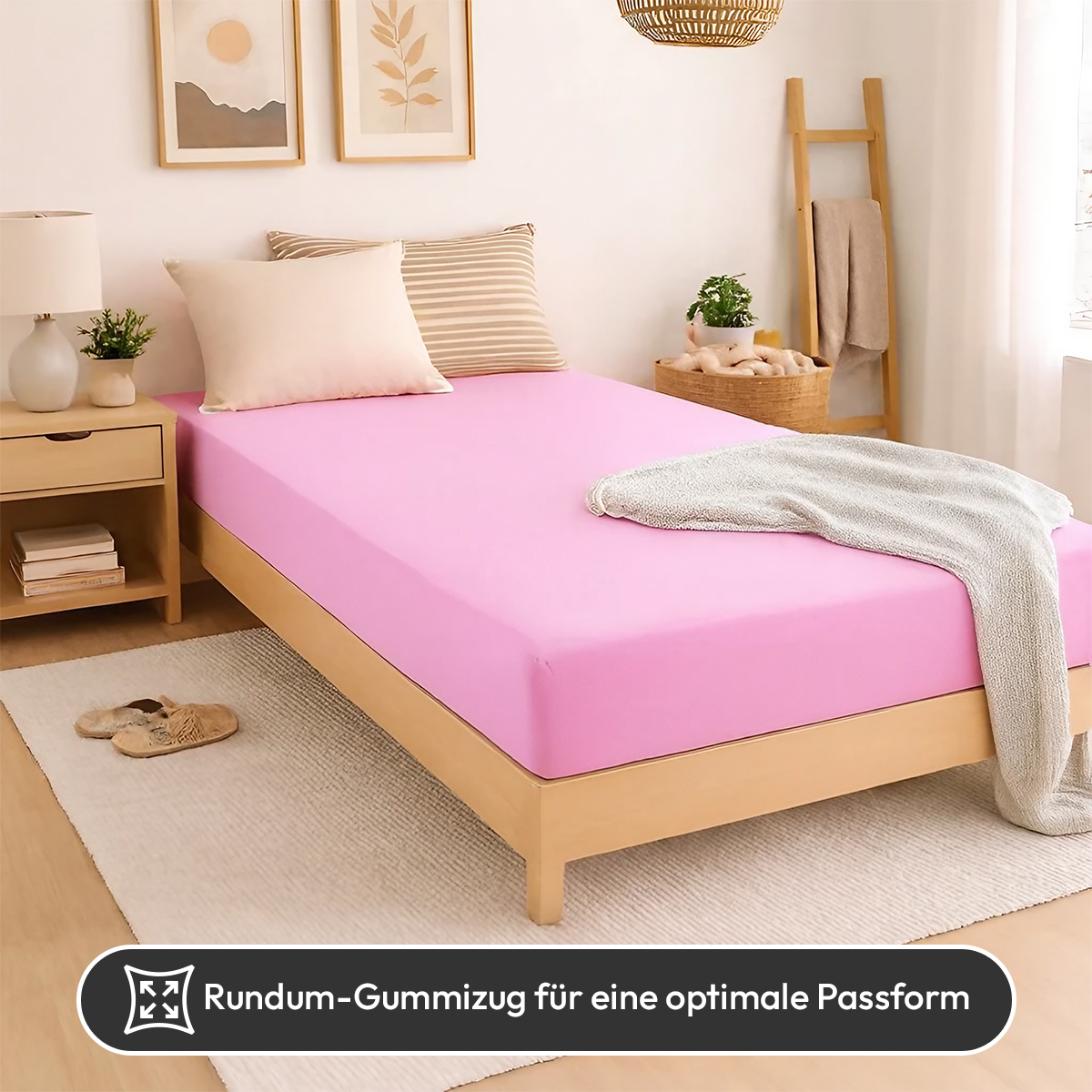 Jersey Spannbettlaken 140gsm in große 90-100x200+30 cm | Rosa  Farbe