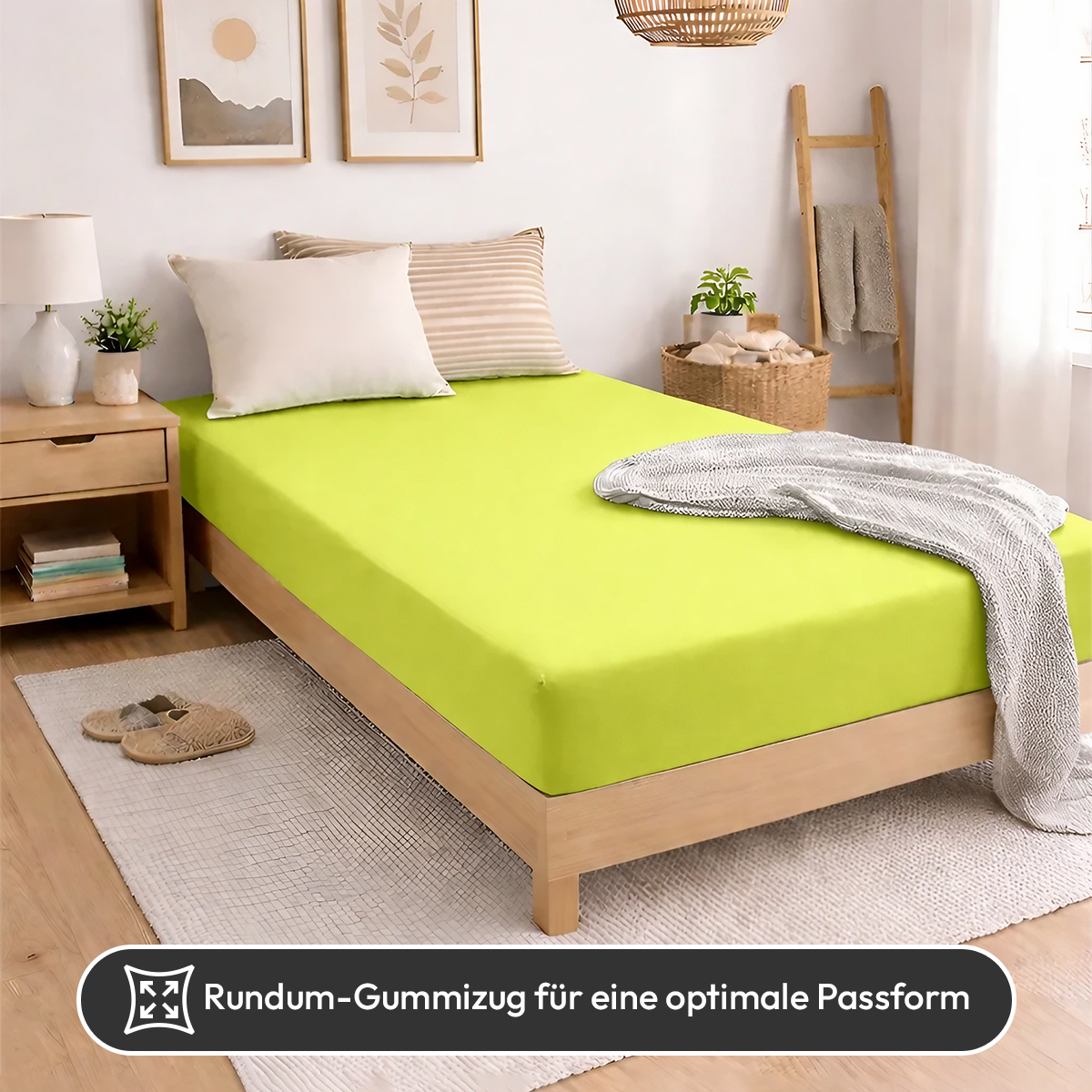 Jersey Spannbettlaken 140gsm in große 90-100x200+30 cm | Apfelgruen / Kiwi Farbe