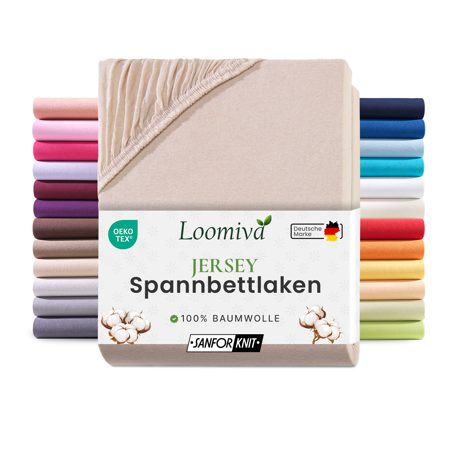 Jersey Spannbettlaken 140gsm in große 90-100x200+30 cm | Beige / Kiesel Farbe