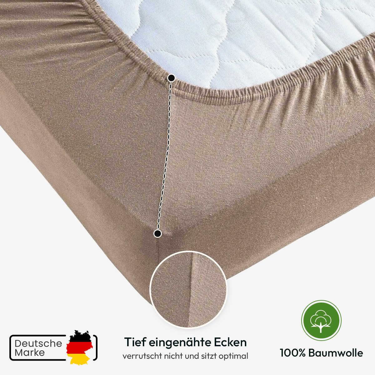 Jersey Spannbettlaken 140gsm in große 90-100x200+30 cm | Nougat / Taupe Farbe