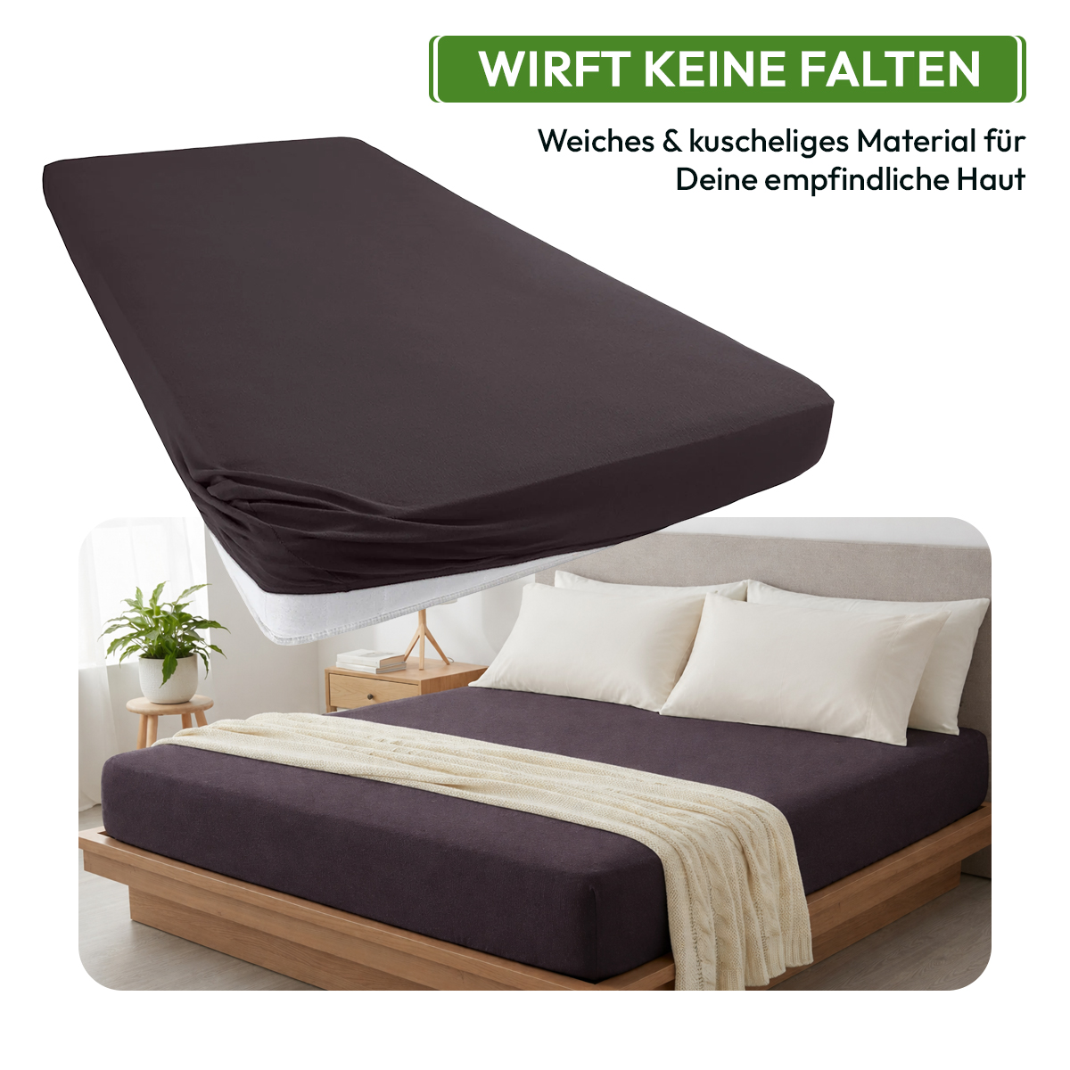 Jersey Spannbettlaken 140gsm in große 90-100x200+30 cm | Schokobraun Farbe