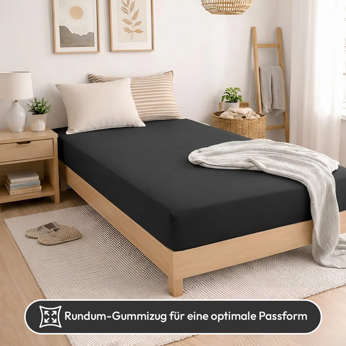 Jersey Spannbettlaken 140gsm in große 90-100x200+30 cm | Schwarz Farbe