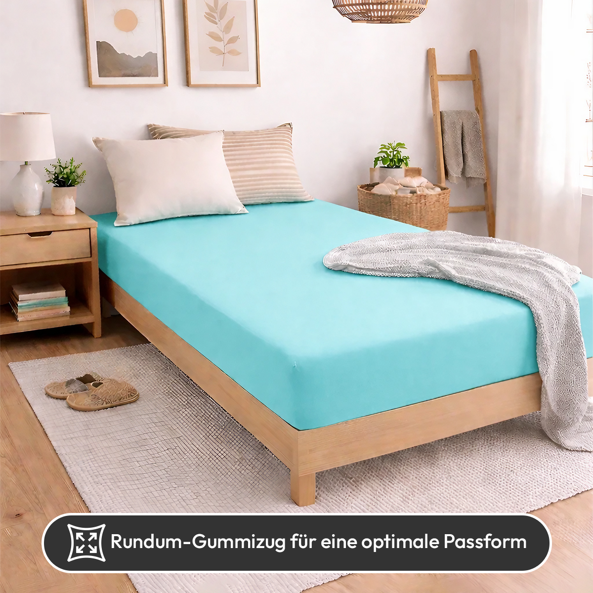 Jersey Spannbettlaken 140gsm in große 140-160x200+30 cm | Aqua / Lagune Farbe