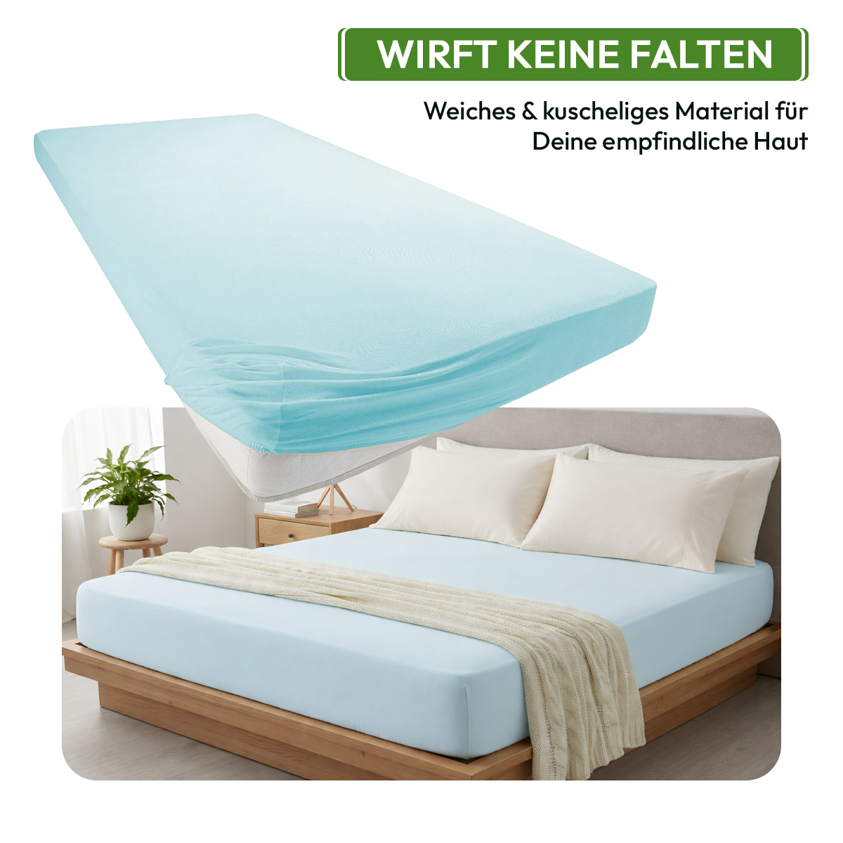 Jersey Spannbettlaken 140gsm in große 140-160x200+30 cm | Aqua / Lagune Farbe