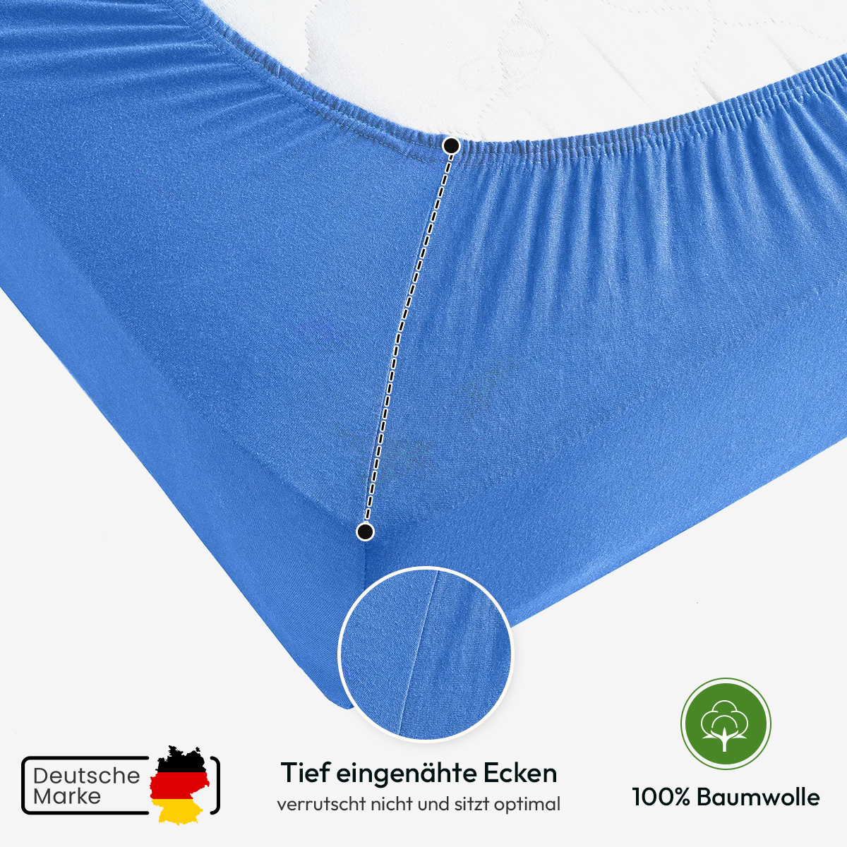 Jersey Spannbettlaken 140gsm in große 140-160x200+30 cm | Royal / Kobalt Farbe