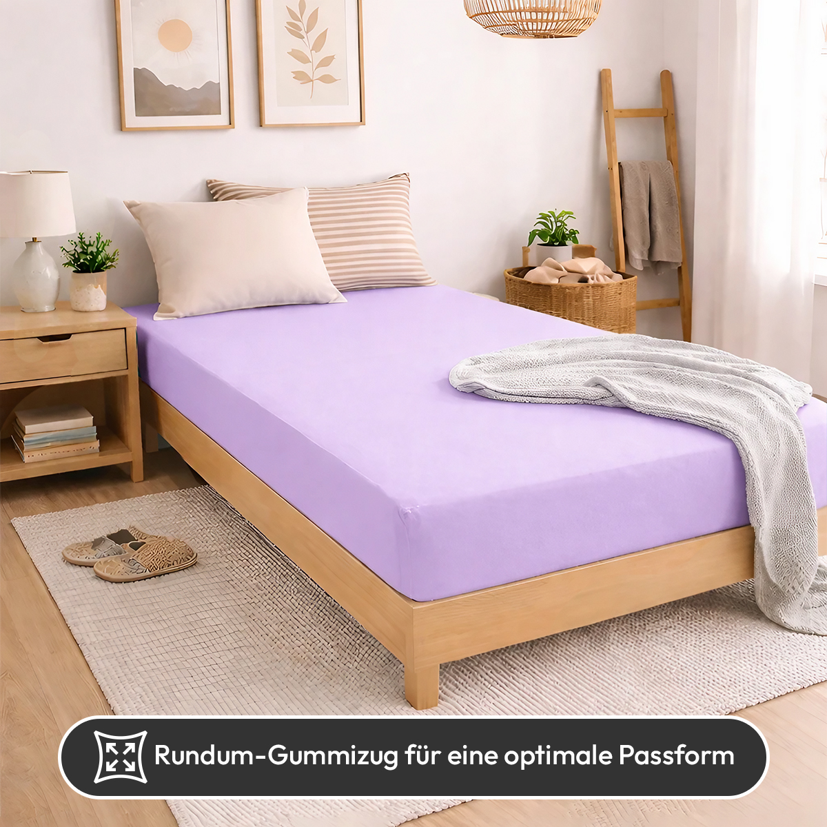 Jersey Spannbettlaken 140gsm in große 140-160x200+30 cm | Flieder Farbe