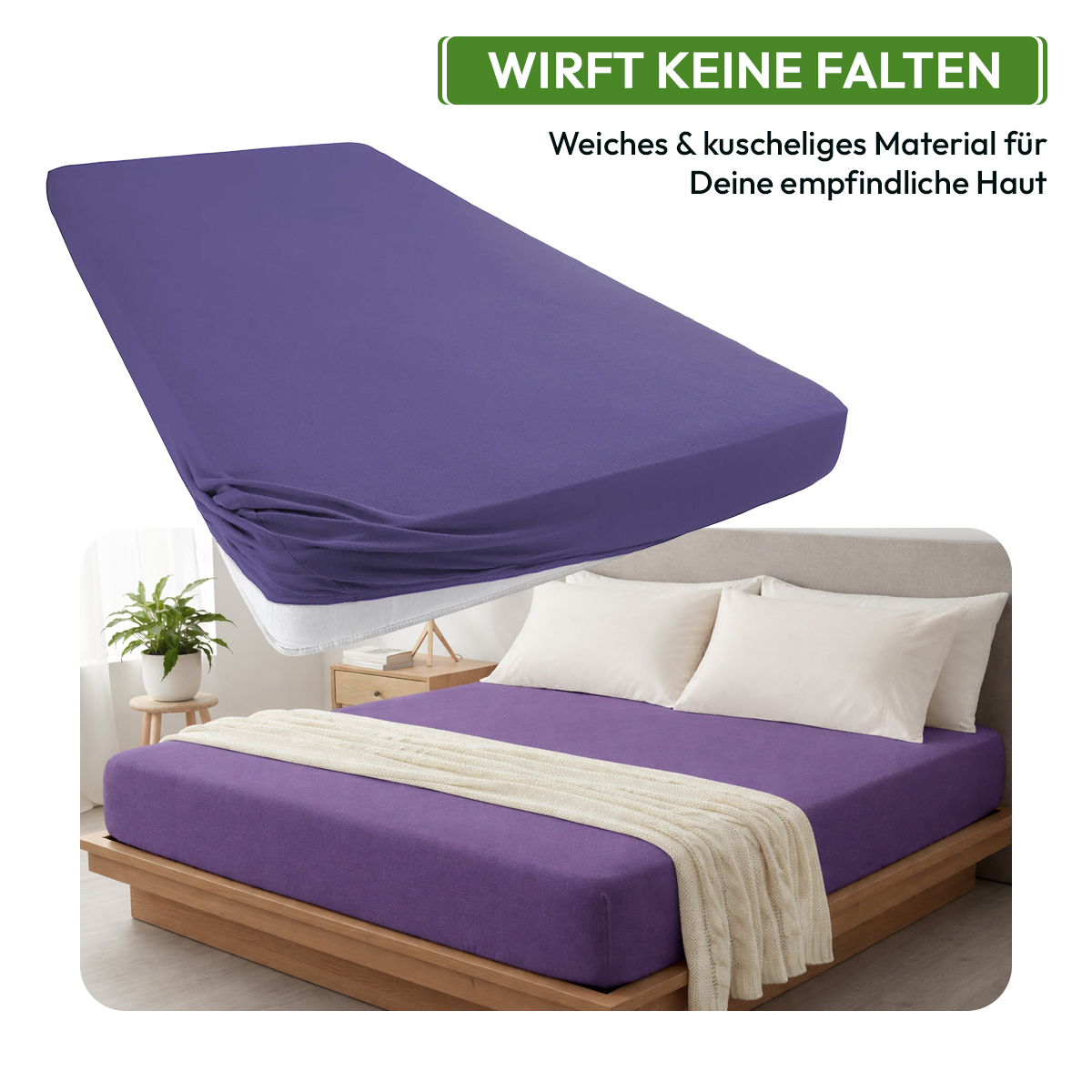 Jersey Spannbettlaken 140gsm in große 140-160x200+30 cm | Violett / Lila Farbe