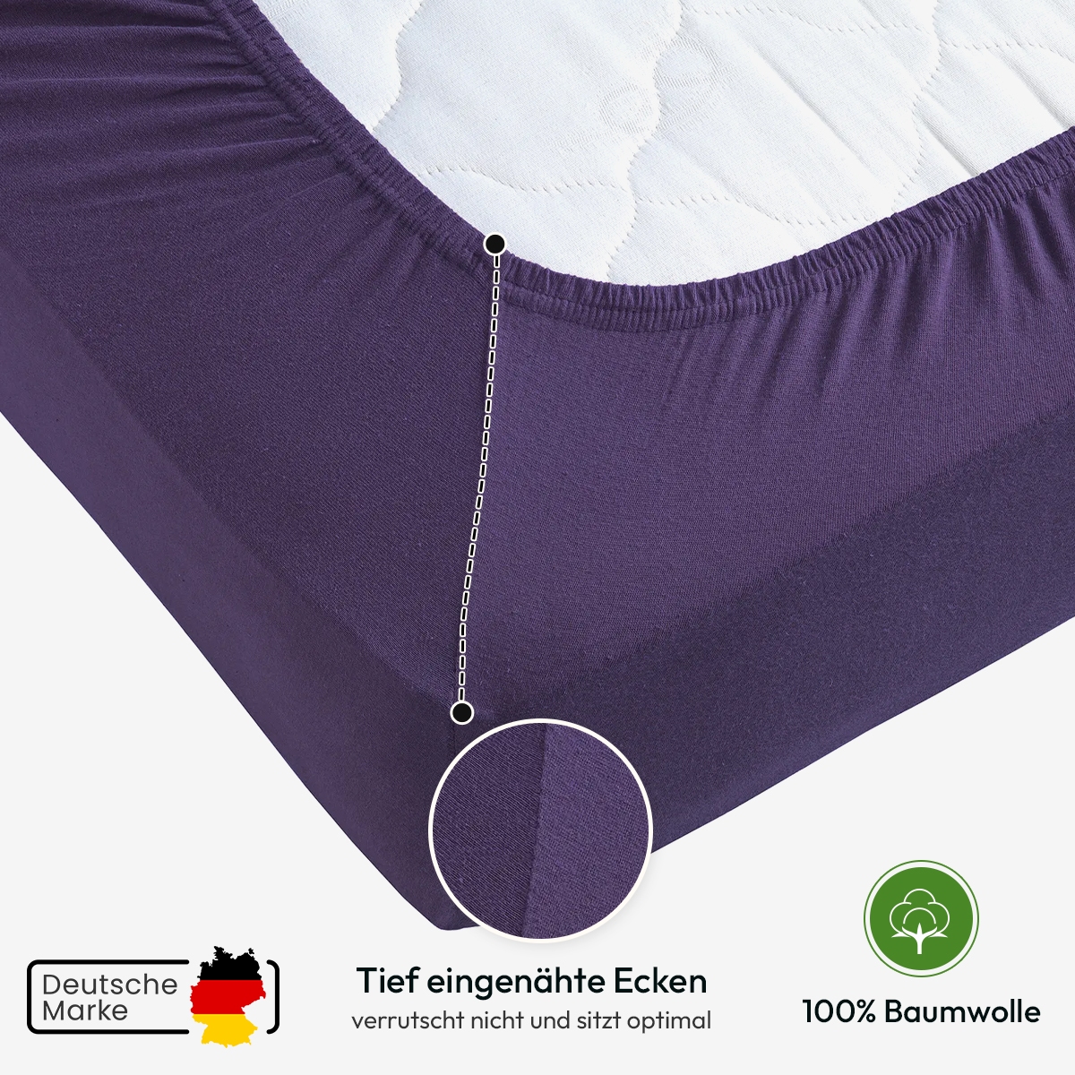 Jersey Spannbettlaken 140gsm in große 140-160x200+30 cm | Aubergine / Pflaume Farbe