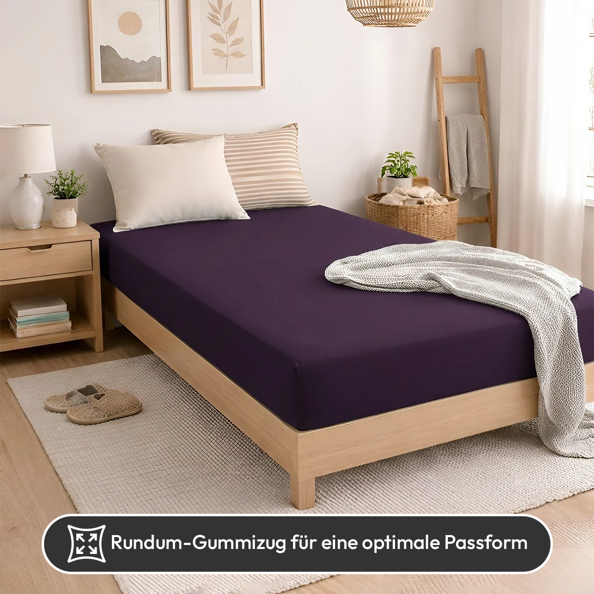 Jersey Spannbettlaken 140gsm in große 140-160x200+30 cm | Aubergine / Pflaume Farbe