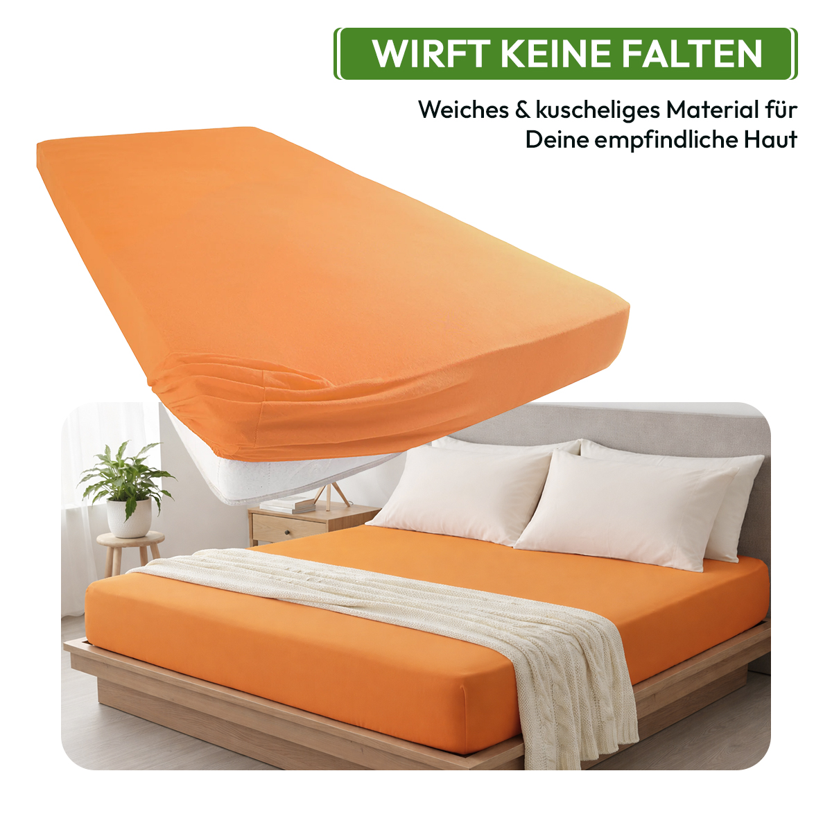 Jersey Spannbettlaken 140gsm in große 140-160x200+30 cm | Orange Farbe