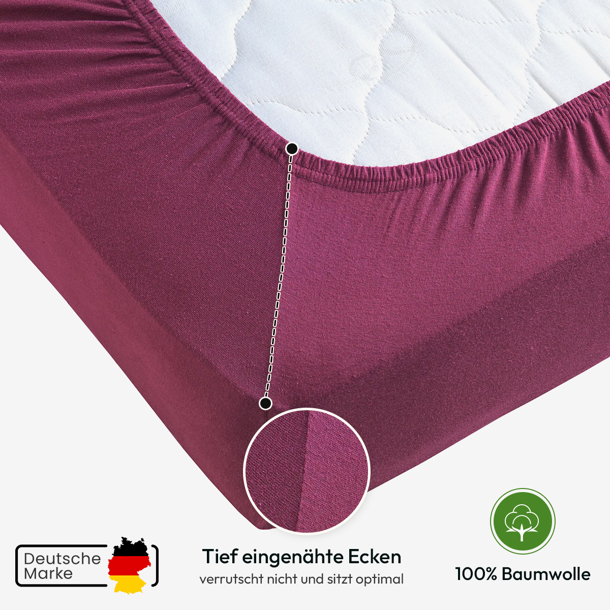 Jersey Spannbettlaken 140gsm in große 140-160x200+30 cm | Bordeaux / Weinrot Farbe