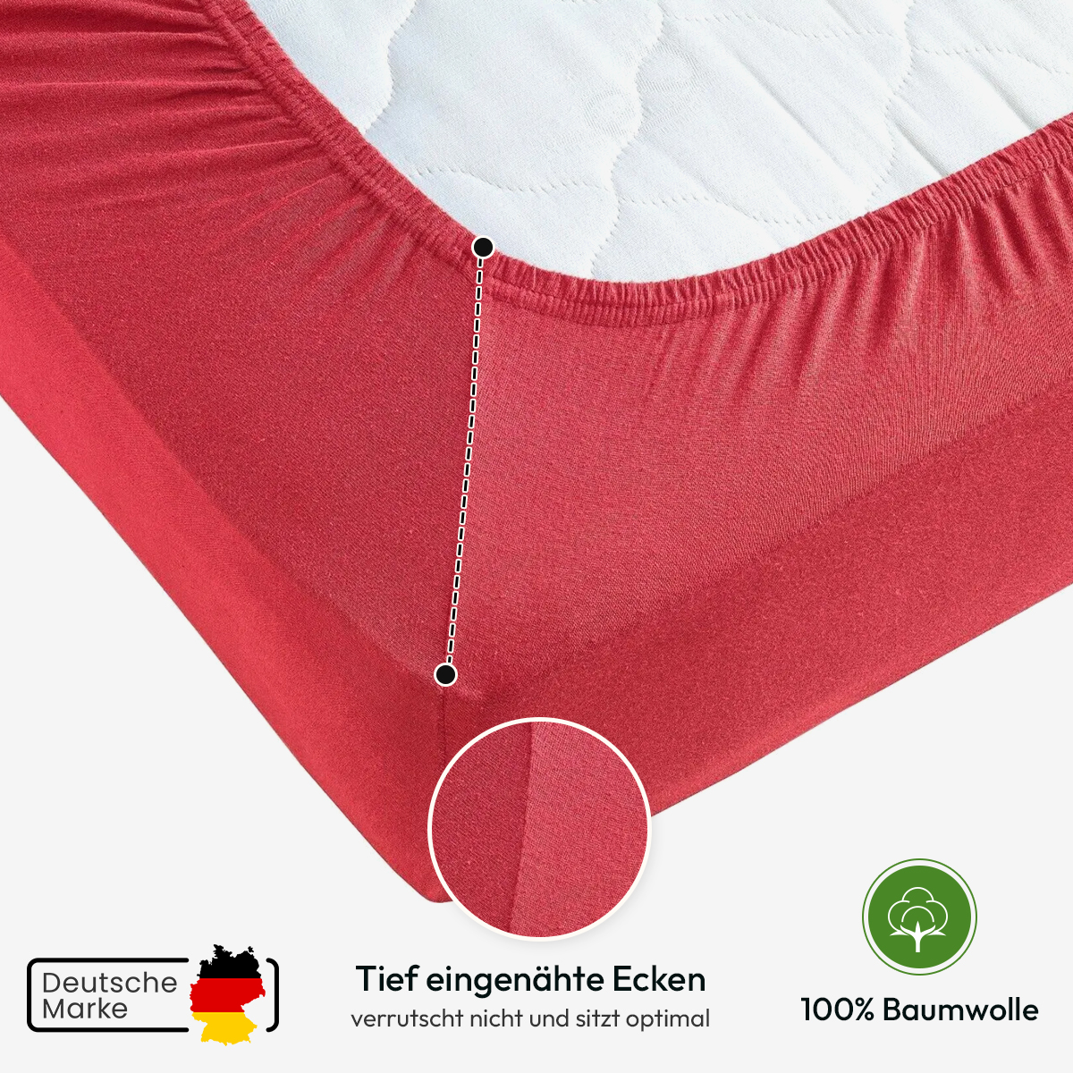 Jersey Spannbettlaken 140gsm in große 140-160x200+30 cm | Rot Farbe