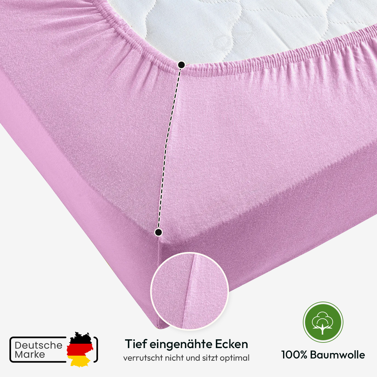 Jersey Spannbettlaken 140gsm in große 140-160x200+30 cm | Rosa  Farbe