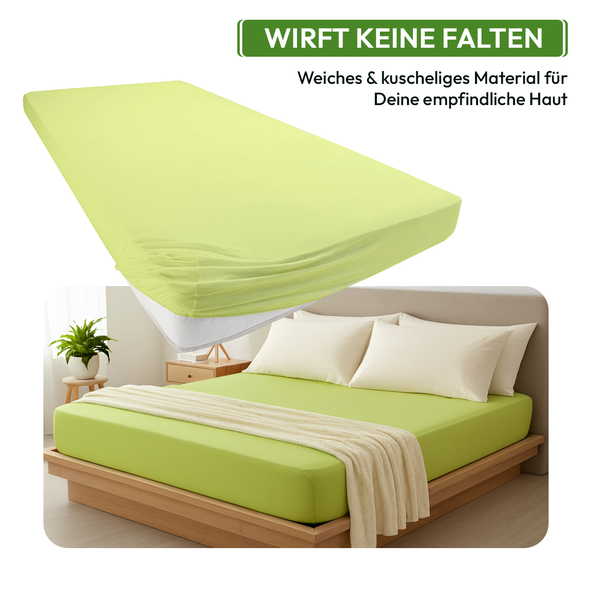Jersey Spannbettlaken 140gsm in große 140-160x200+30 cm | Apfelgruen / Kiwi Farbe
