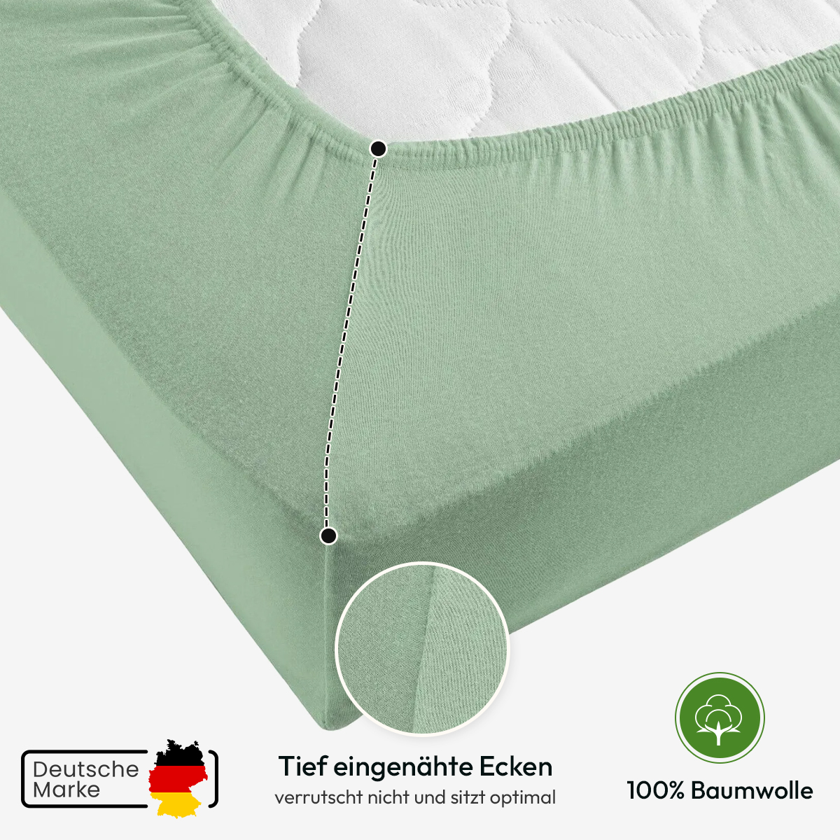 Jersey Spannbettlaken 140gsm in große 140-160x200+30 cm | Eukalyptus Farbe
