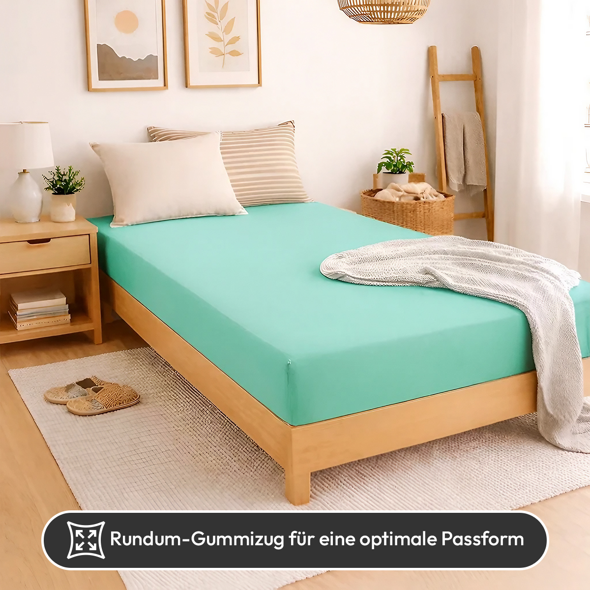 Jersey Spannbettlaken 140gsm in große 140-160x200+30 cm | Mint Farbe