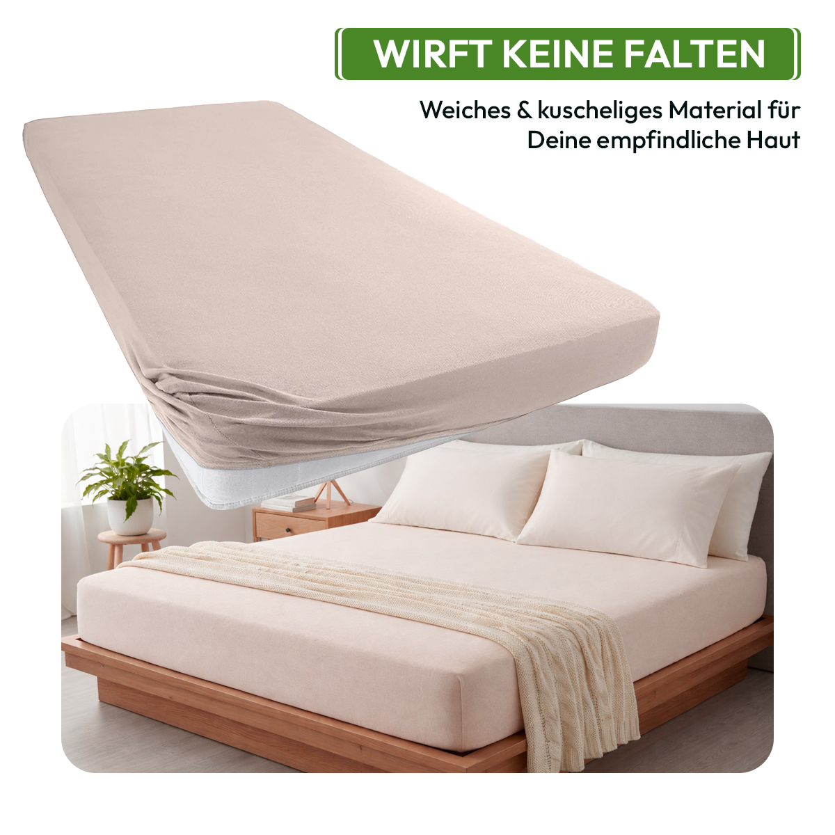 Jersey Spannbettlaken 140gsm in große 140-160x200+30 cm | Beige / Kiesel Farbe