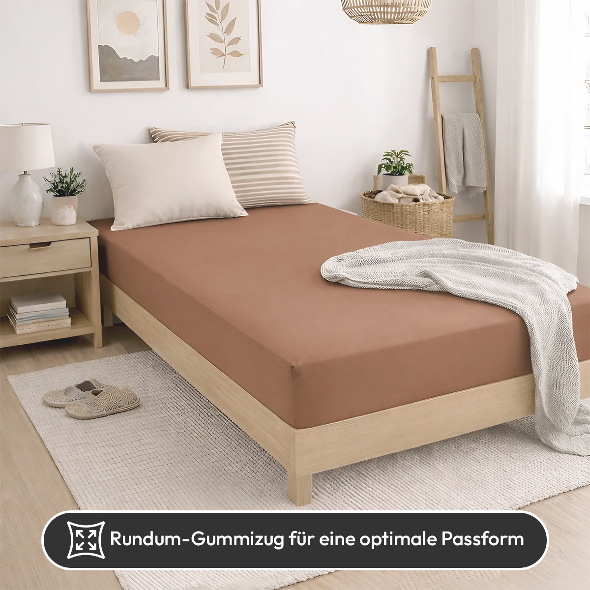 Jersey Spannbettlaken 140gsm in große 140-160x200+30 cm | Nougat / Taupe Farbe